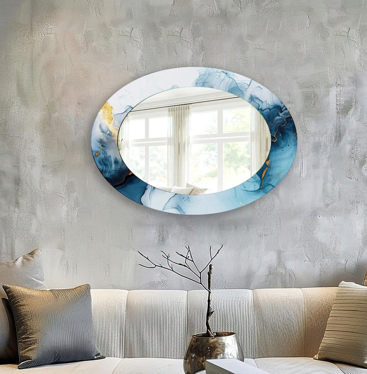 Blue And Gold Modern Oval Wall Mirror