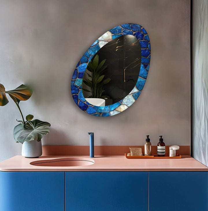 Blue Oval Living Room Wall Mirror