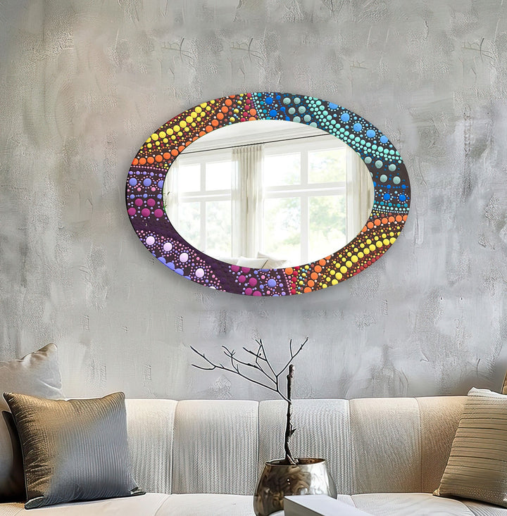 Yellow Color Mosaic Oval Wall Mirror