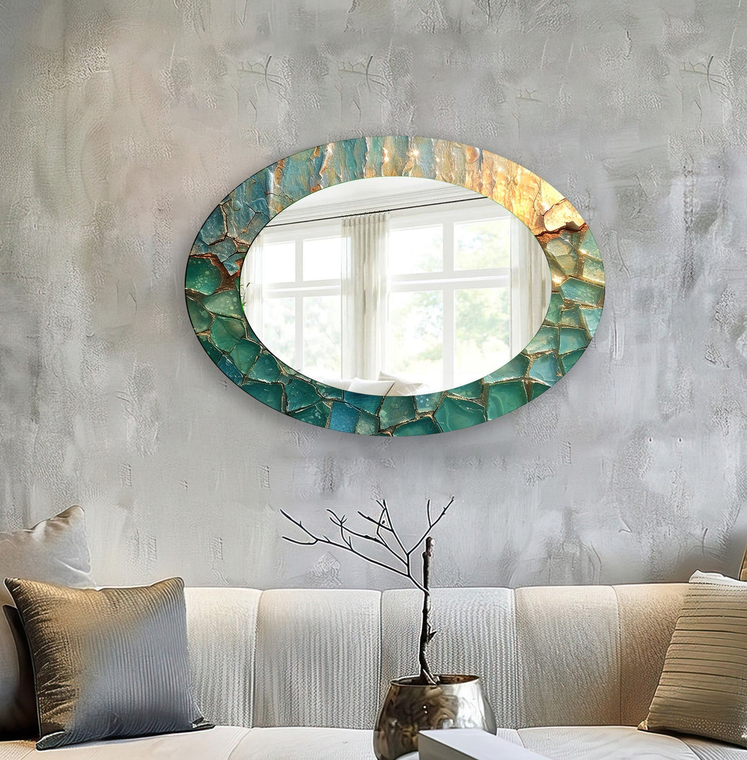 Turquoise Marble Oval Wall Mirror