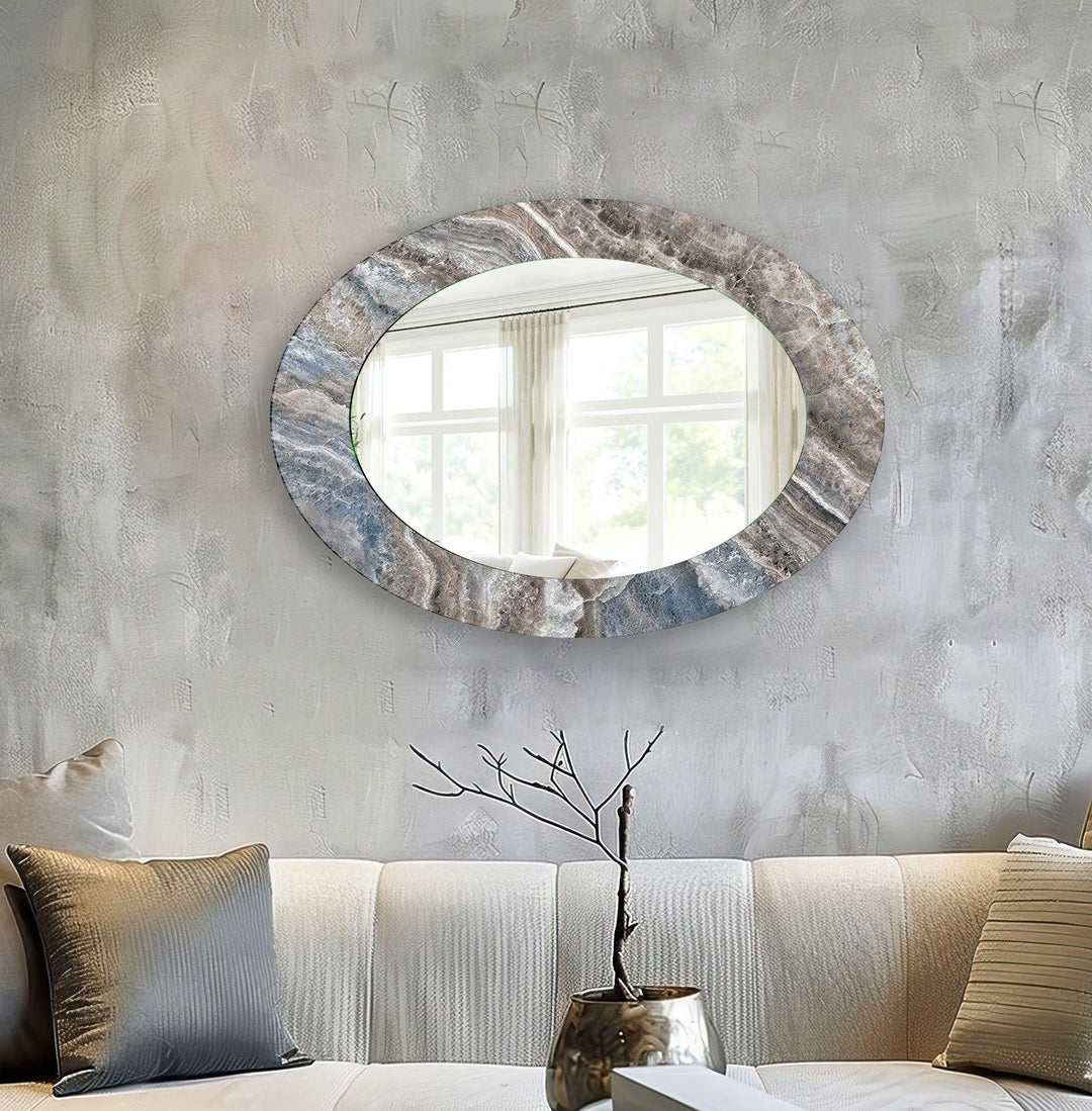 Gray Entryway Oval Wall Mirror