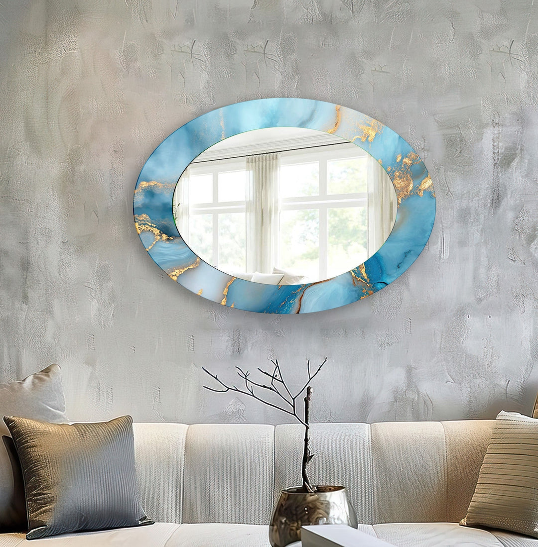 Blue Marble Oval Wall Mirror