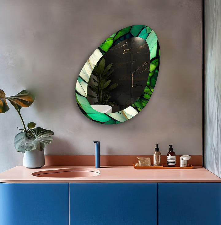 Green Living Room Mirror Oval Entryway Wall Mirror