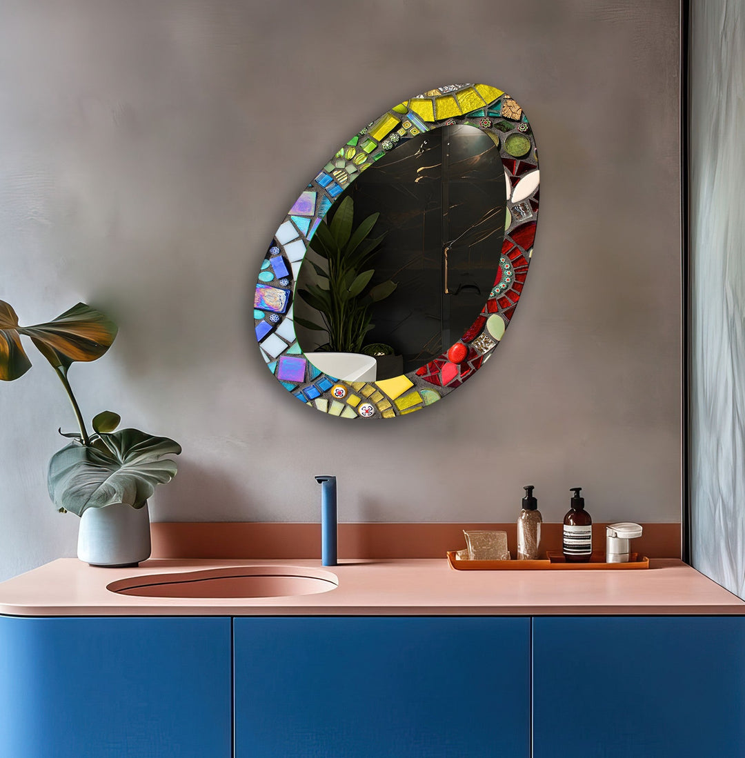 Color Mosaic Asymmetric Oval Living Room Wall Mirror