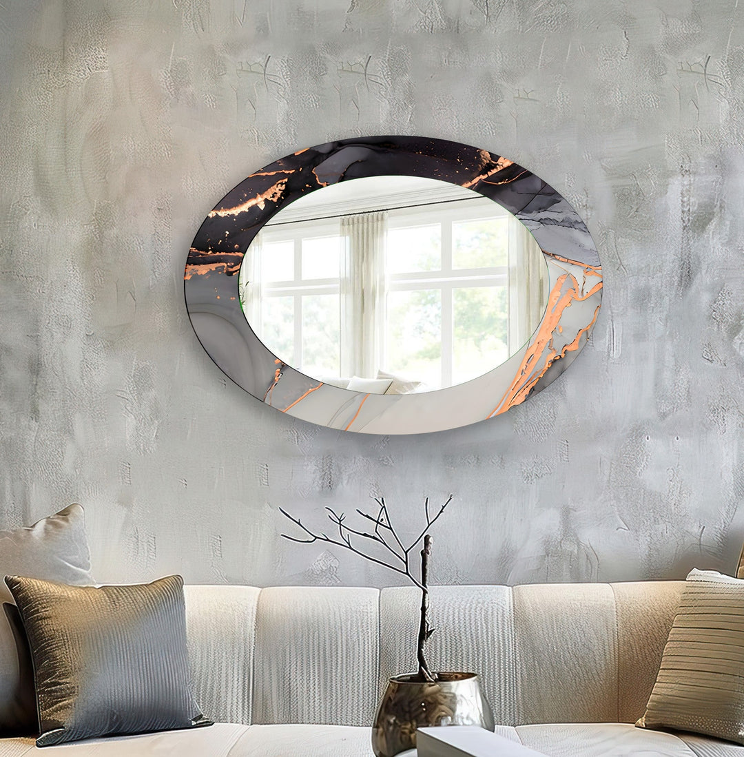 Black And White Abstract Oval Wall Mirror