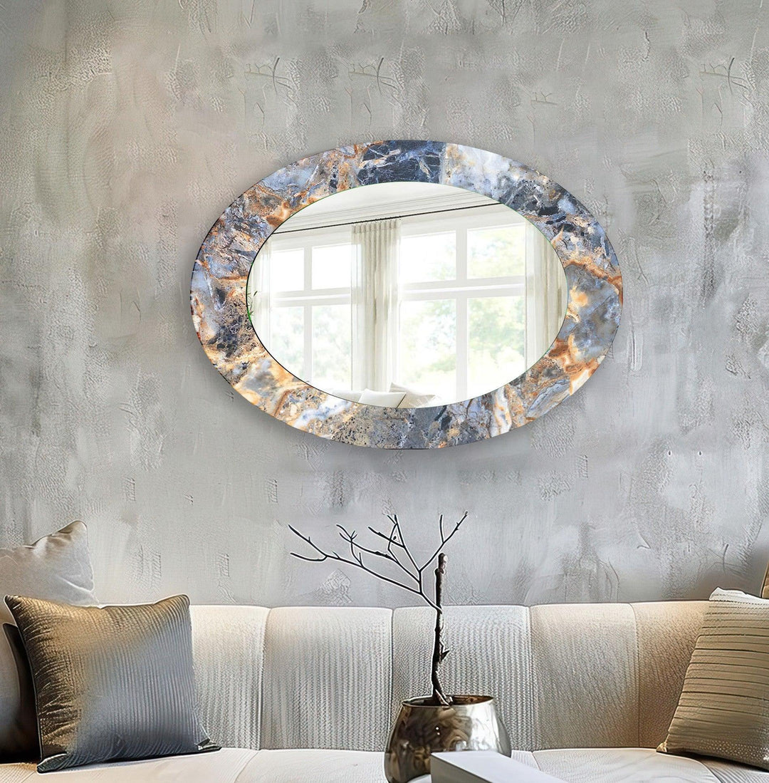 Gray Abstract Oval Wall Mirror