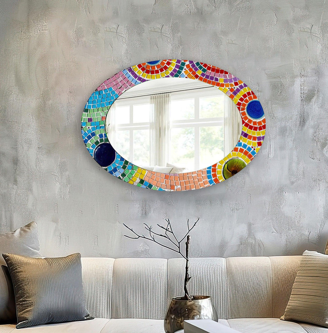 Oval Pink Mosaic Wall Mirror