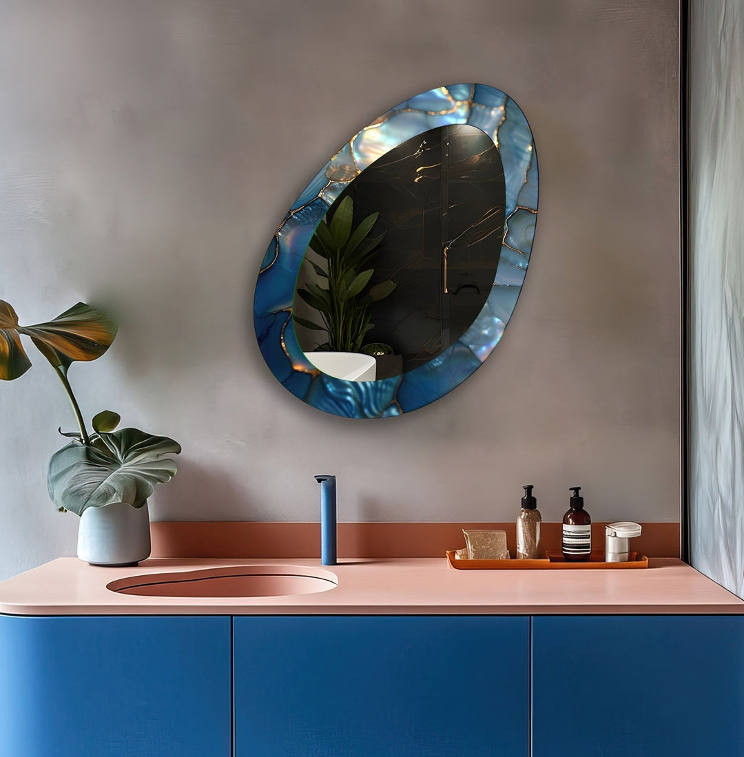 Blue Metallic Abstract Wall Mirror