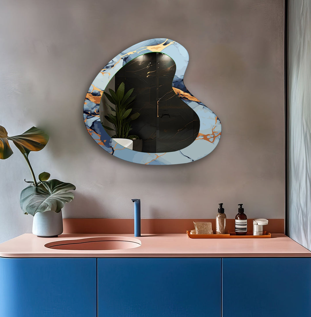 Blue Marble Irregular Decorative Wall Mirror