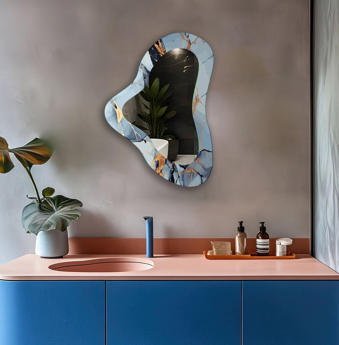 Blue Marble Asymmetrical Glass Wall Mirror