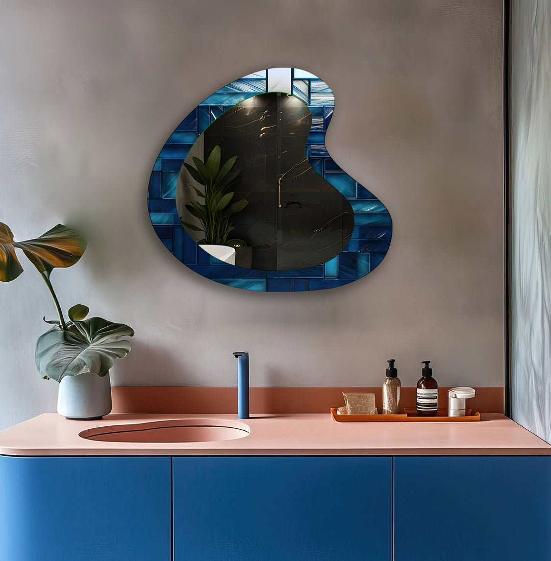 Blue Mosaic Tiles Modern Wall Mirror