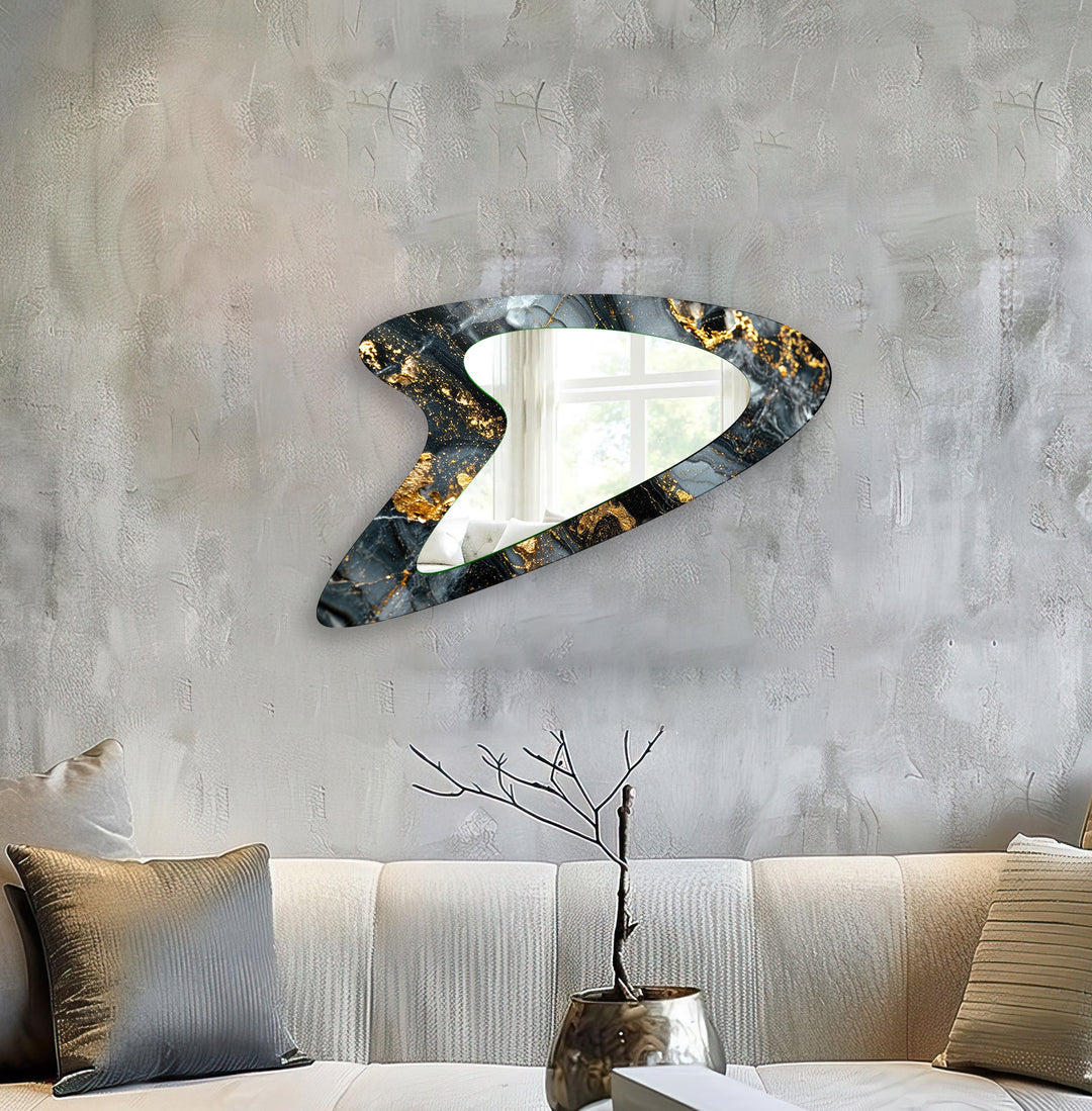 Grey & Gold Marble Aesthetic Wall Mirror