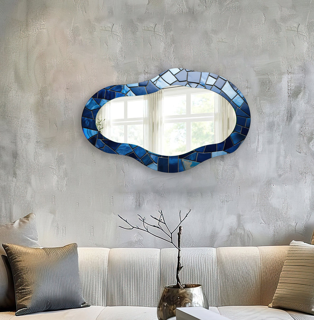 Stanied Blue Asymmetric Wall Mirror