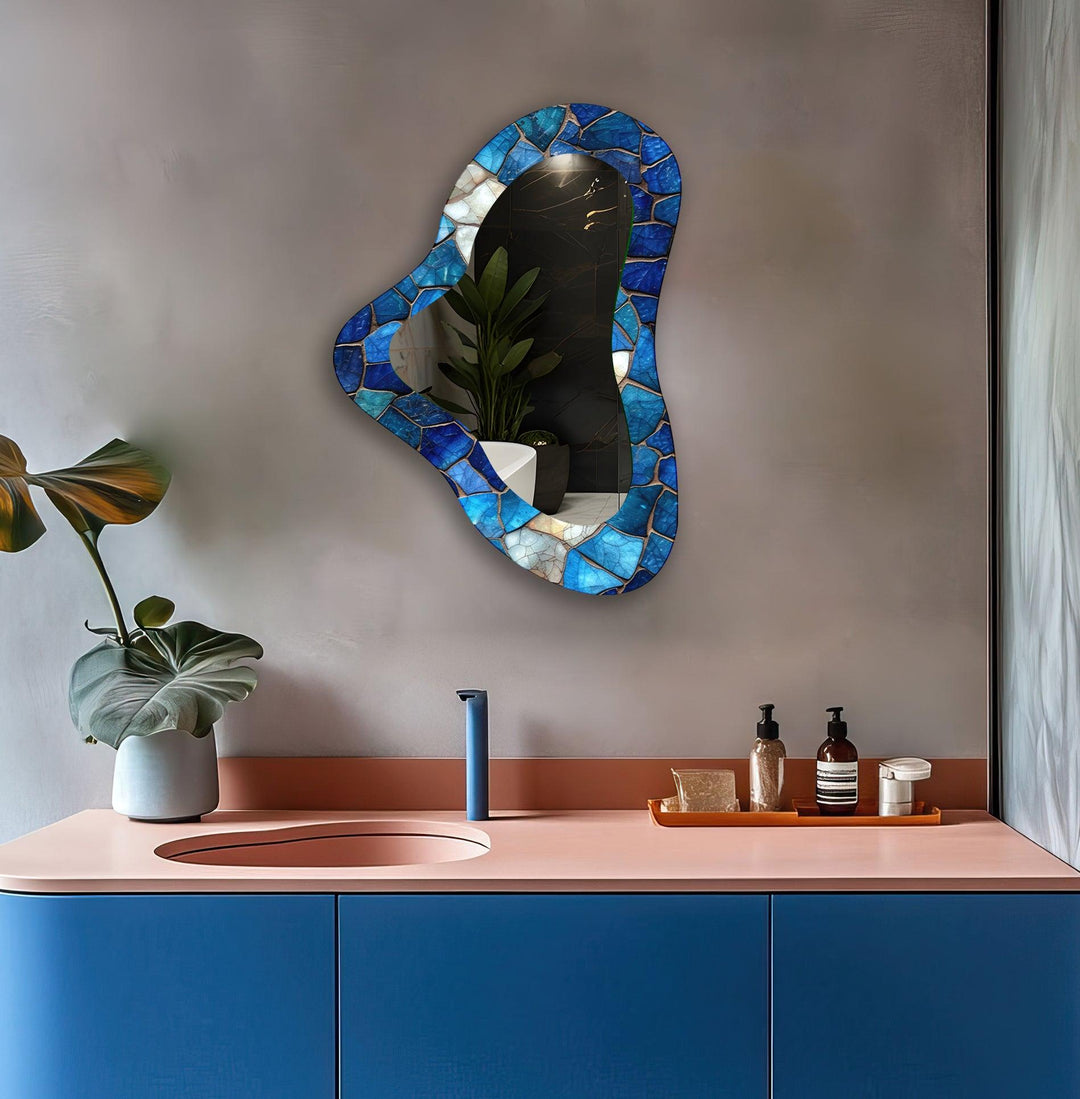 Modern Blue Stained Irregular Wall Mirror