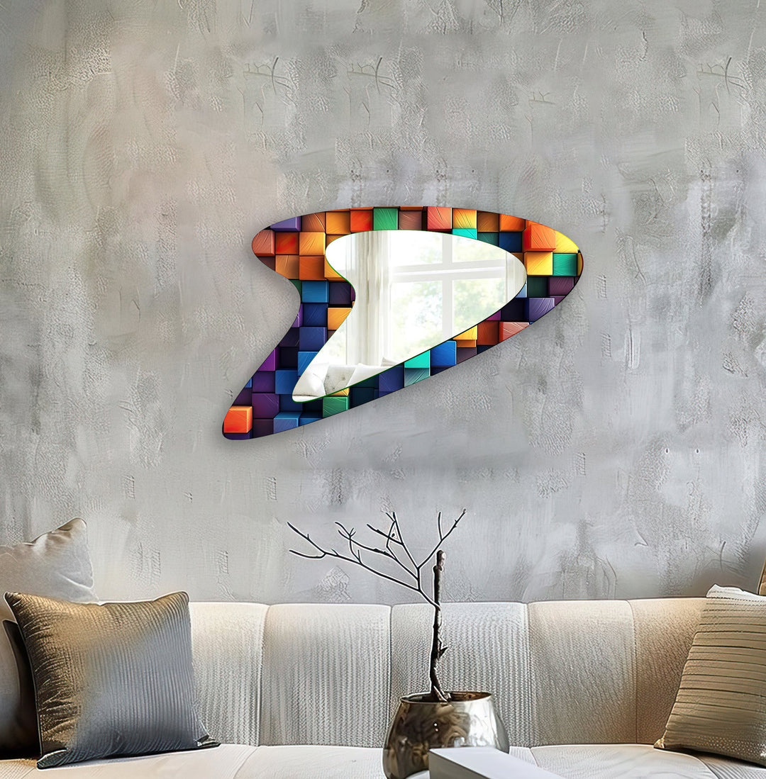 Popart Cubes Modern Asymmetrical Wall Mirror