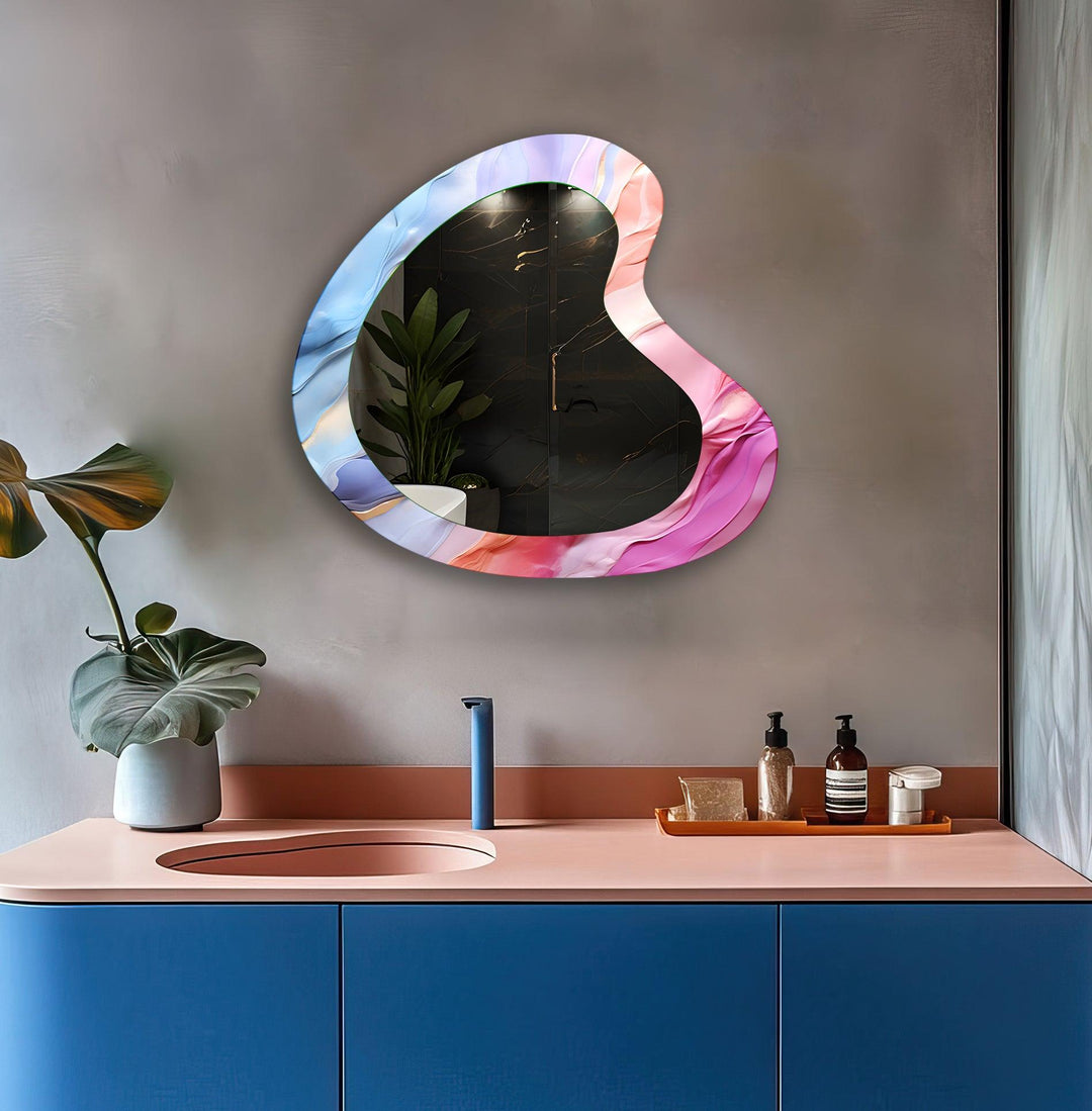 Vivid Pink Abstract Irregular Glass Wall Mirror