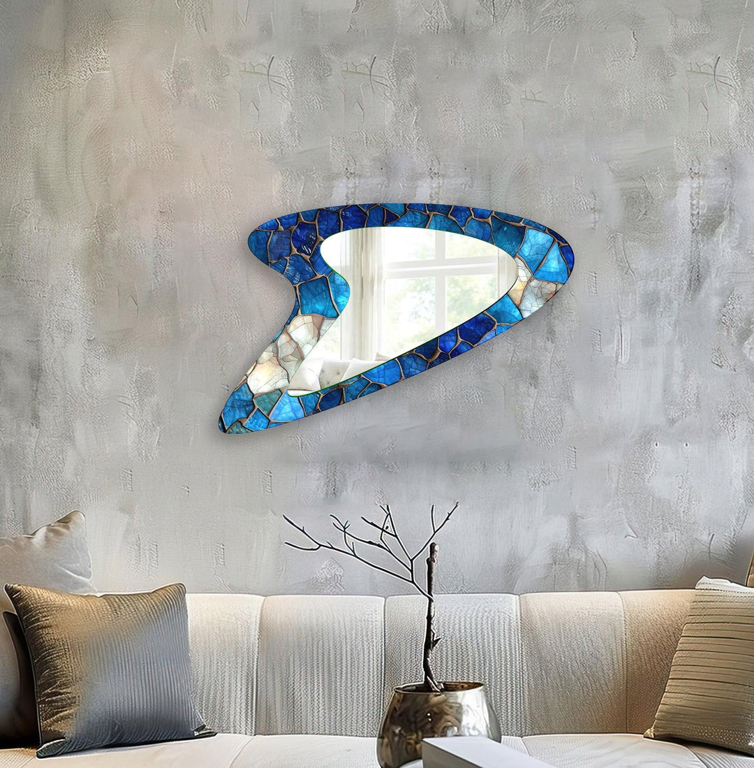 Blue Stained  Modern Glass Wall Mirror