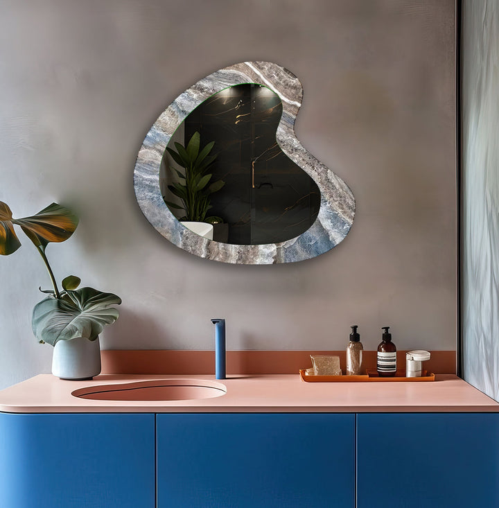 Gray Marble Asymmetrical Glass Wall Mirror