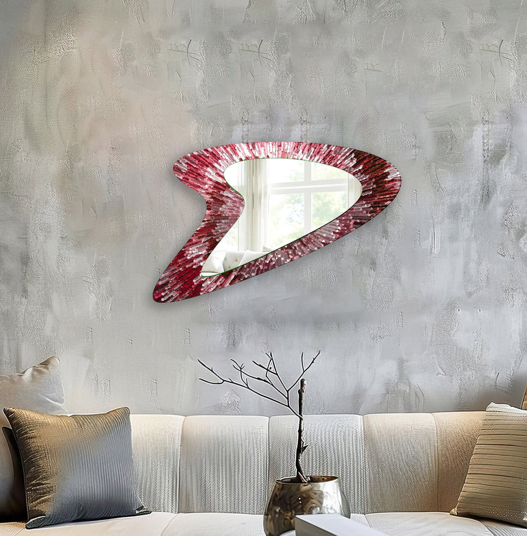 Red Abstract Aesthetic Wall Mirror