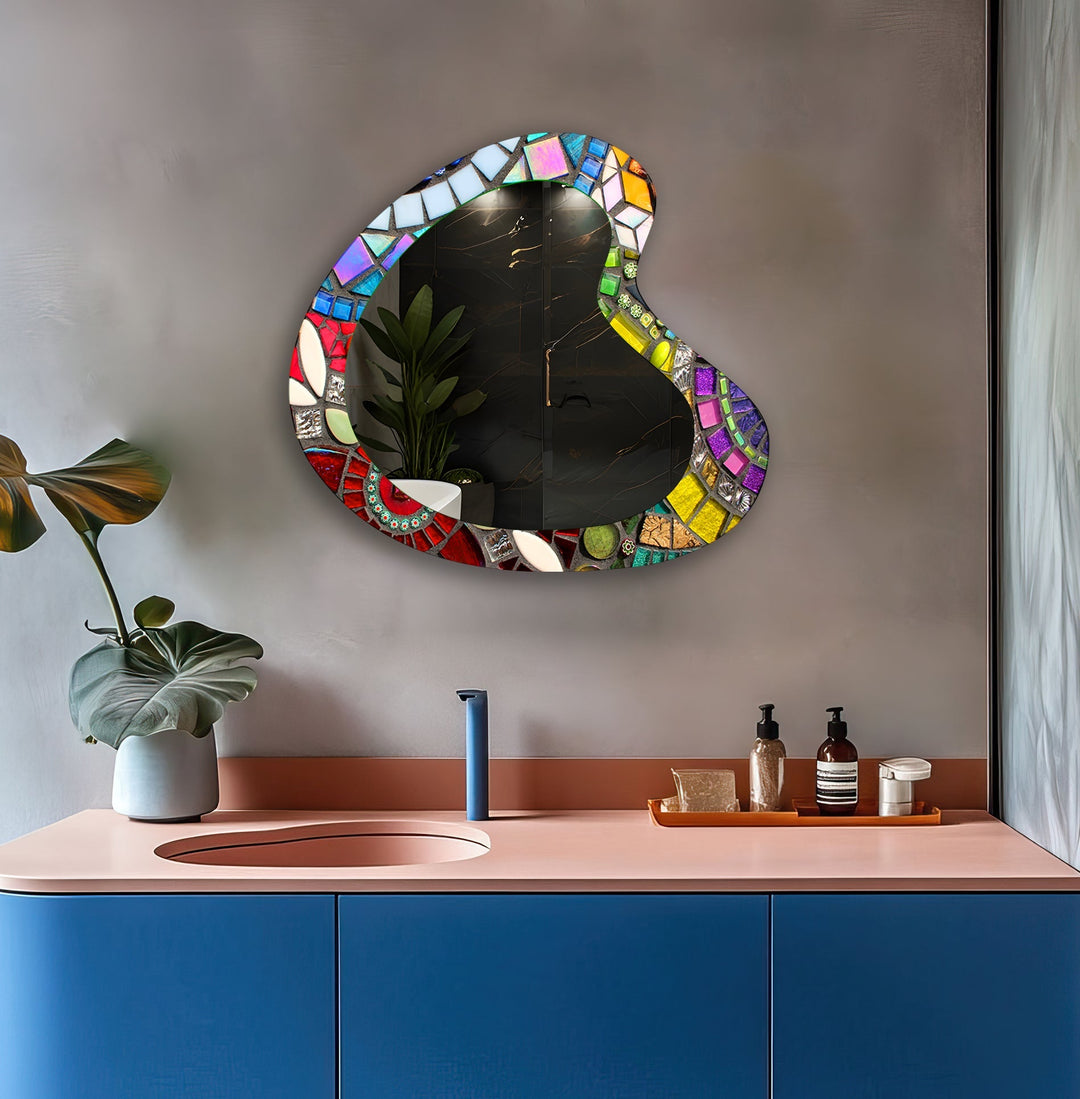 Colorful Mosaic Asymmetrical Glass Wall Mirror