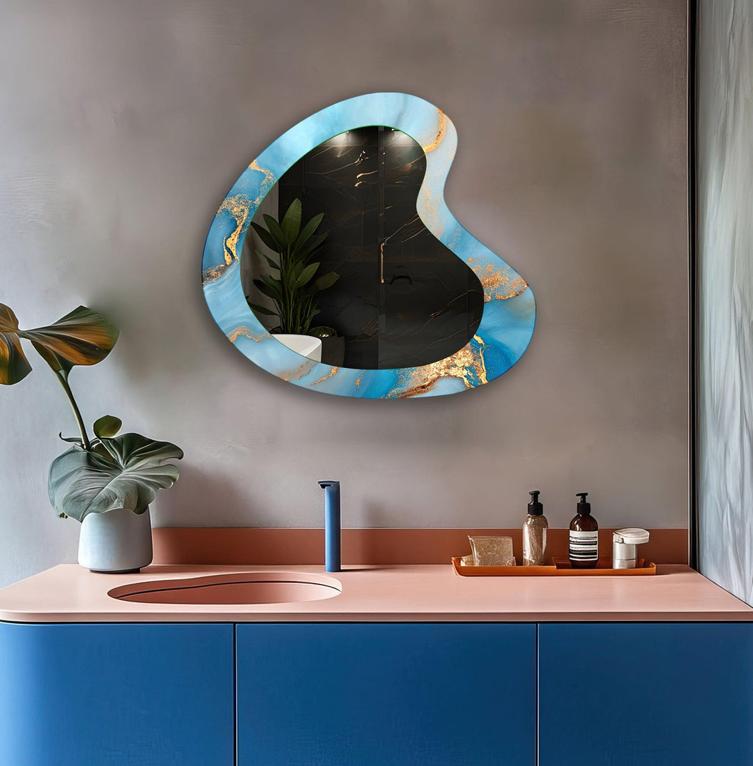 Blue Watercolor Aesthetic Wall Mirror