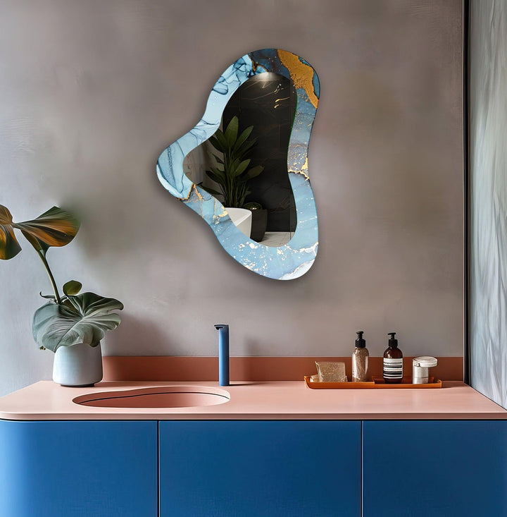 Blue Modern Irregular Glass Wall Mirror