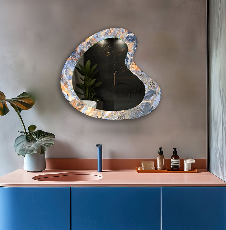 Blue Elegant Marble Bathroom Wall Mirror