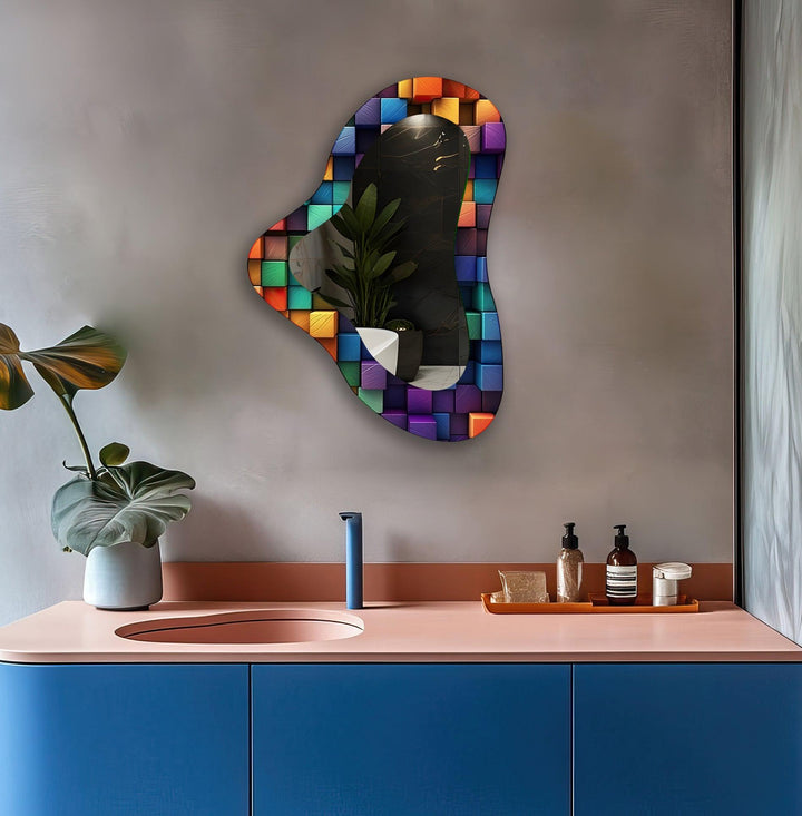 Purple Irregular Shape Glass Wall Mirror