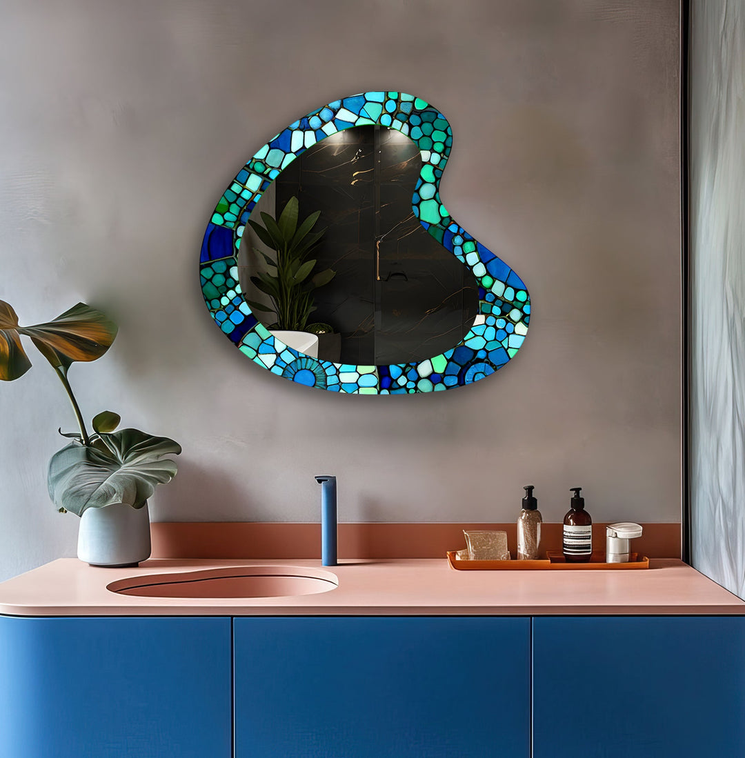 Green&Blue Mosaic Marble Bathroom Wall Mirror