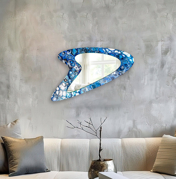 Blue Bubbles Modern Abstract Glass Wall Mirror