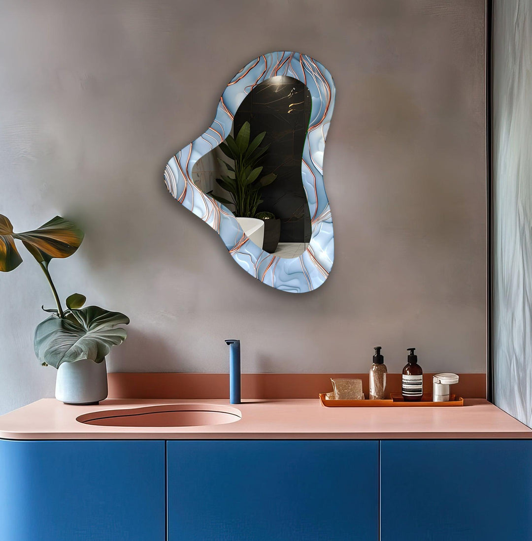 Modern Blue Irregular Glass Wall Mirror