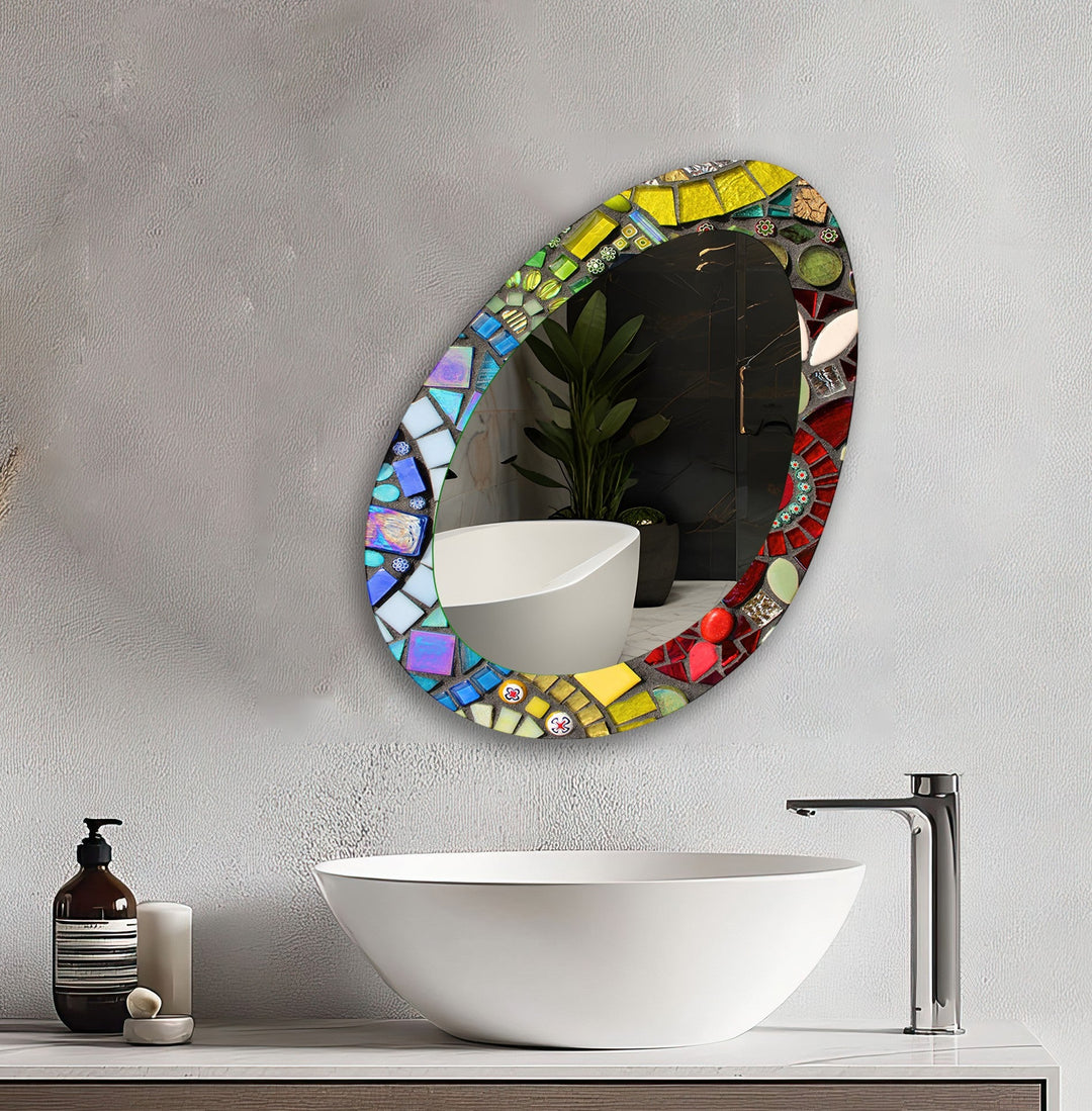 Color Mosaic Asymmetric Oval Living Room Wall Mirror