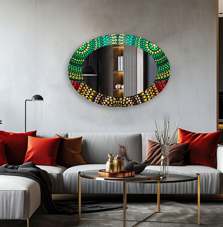 Green Mosaic Oval Wall Mirror