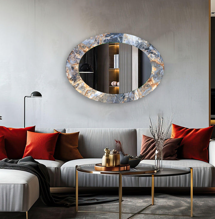 Gray Abstract Oval Wall Mirror