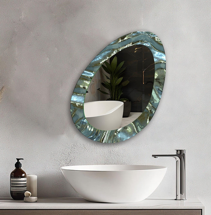 Metallic Asymmetric Oval Decorative Wall Mirror