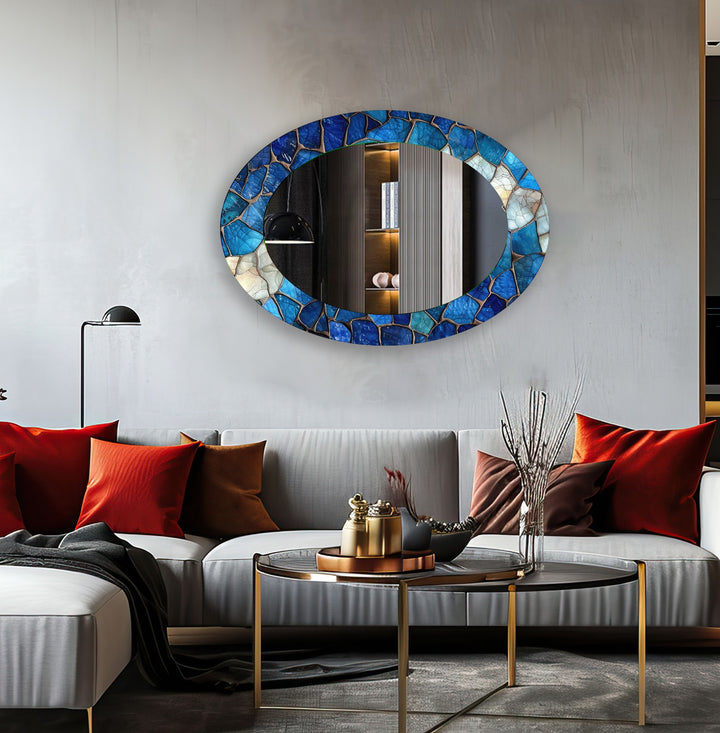 Blue Mosaic Oval Wall Mirror