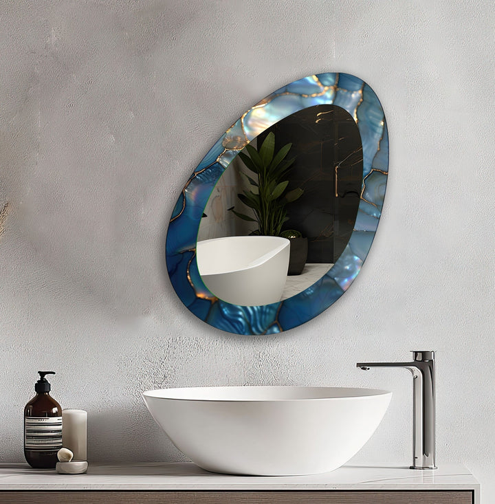 Blue Metallic Abstract Wall Mirror