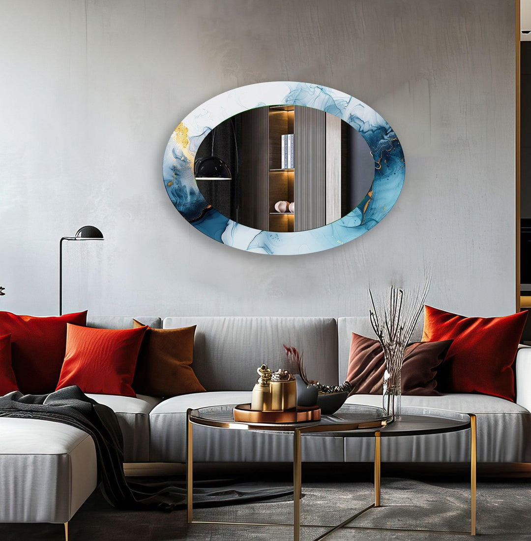 Blue And Gold Modern Oval Wall Mirror