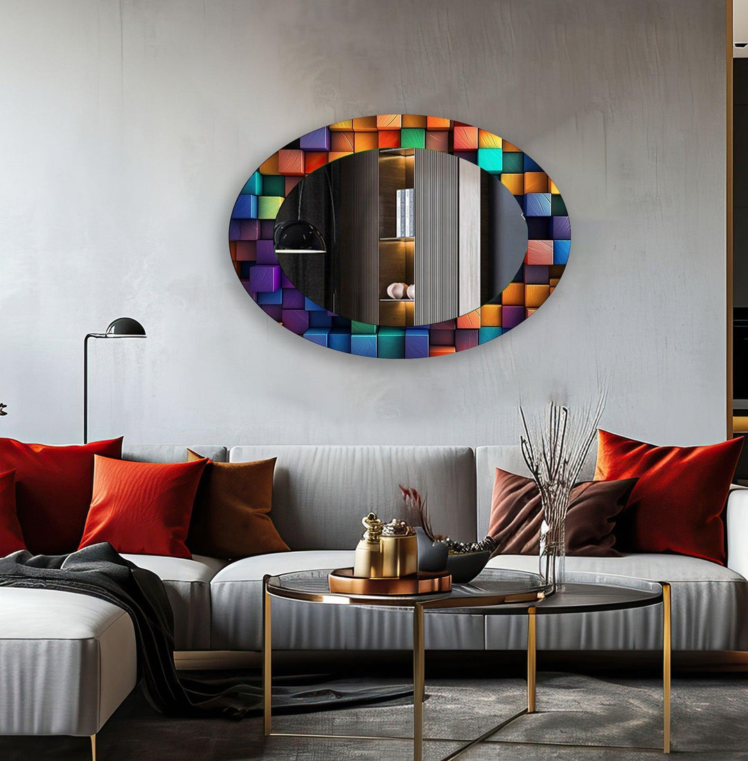 Color Stained Oval Wall Mirror