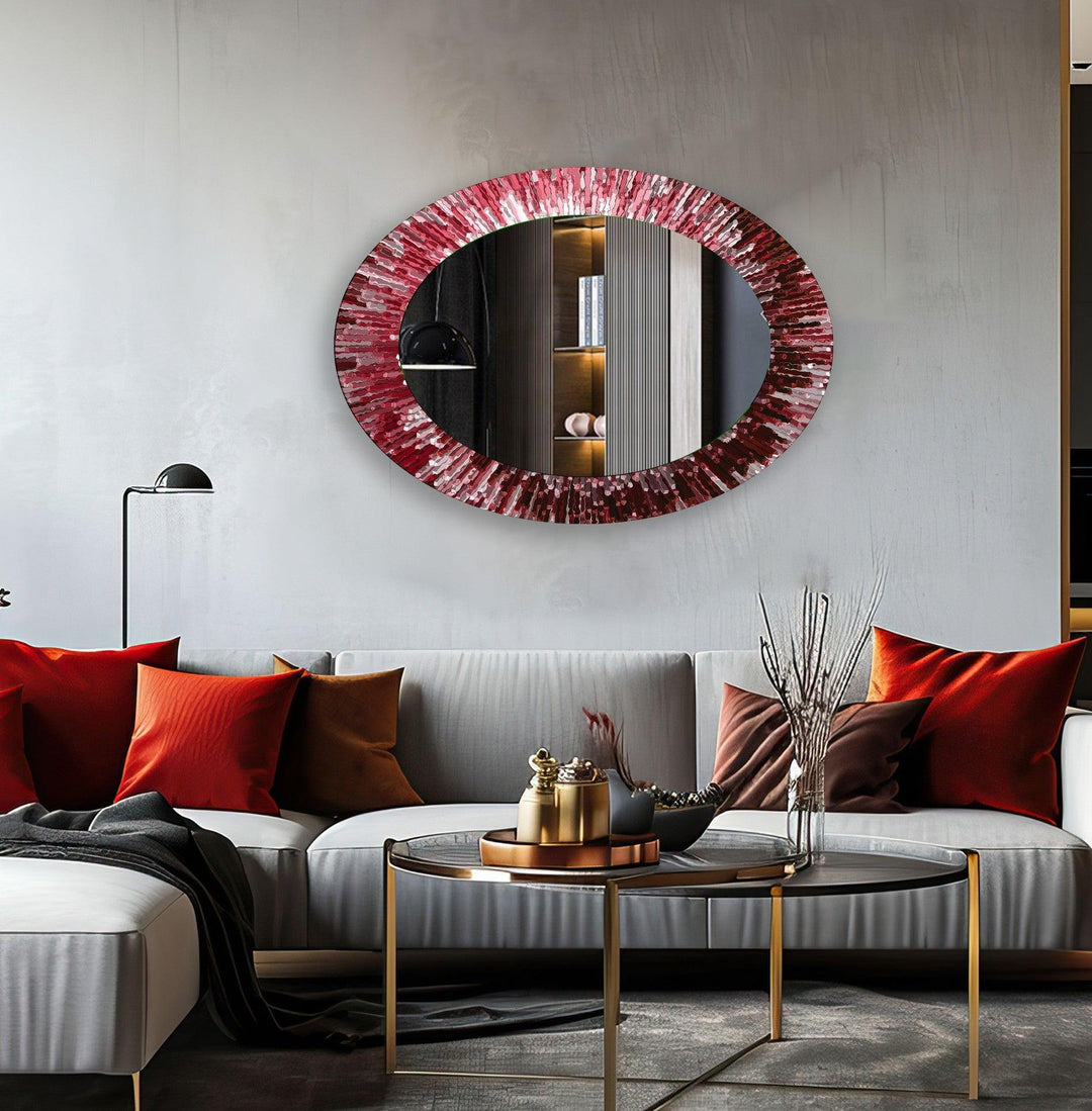 Red Mosaic Oval Wall Mirror