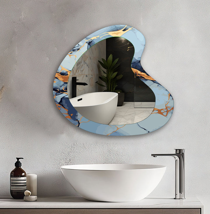 Blue Marble Irregular Decorative Wall Mirror