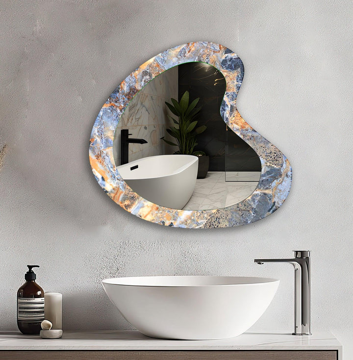 Blue Elegant Marble Bathroom Wall Mirror