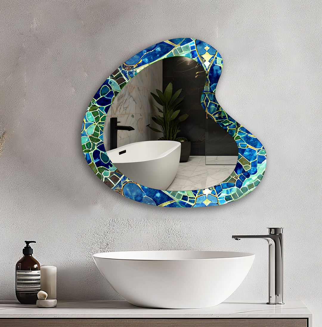 Green Mosaic Marble Bathroom Wall Mirror