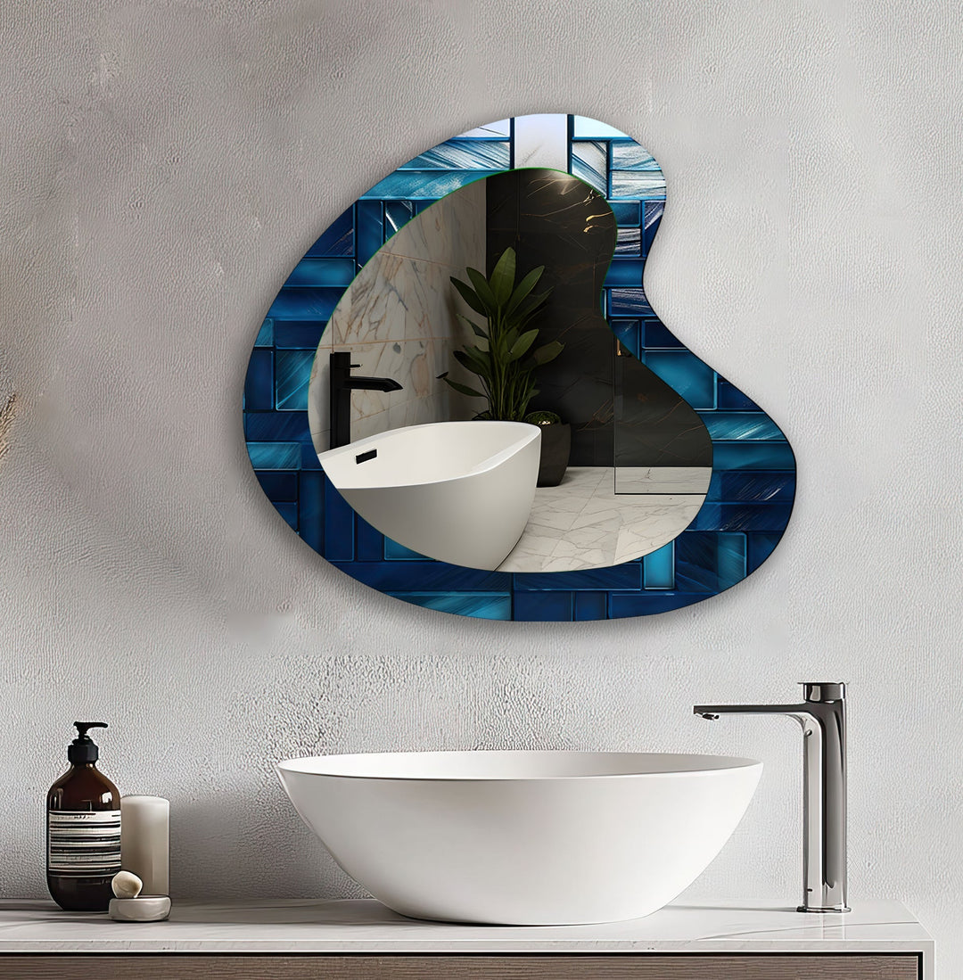 Blue Mosaic Tiles Modern Wall Mirror