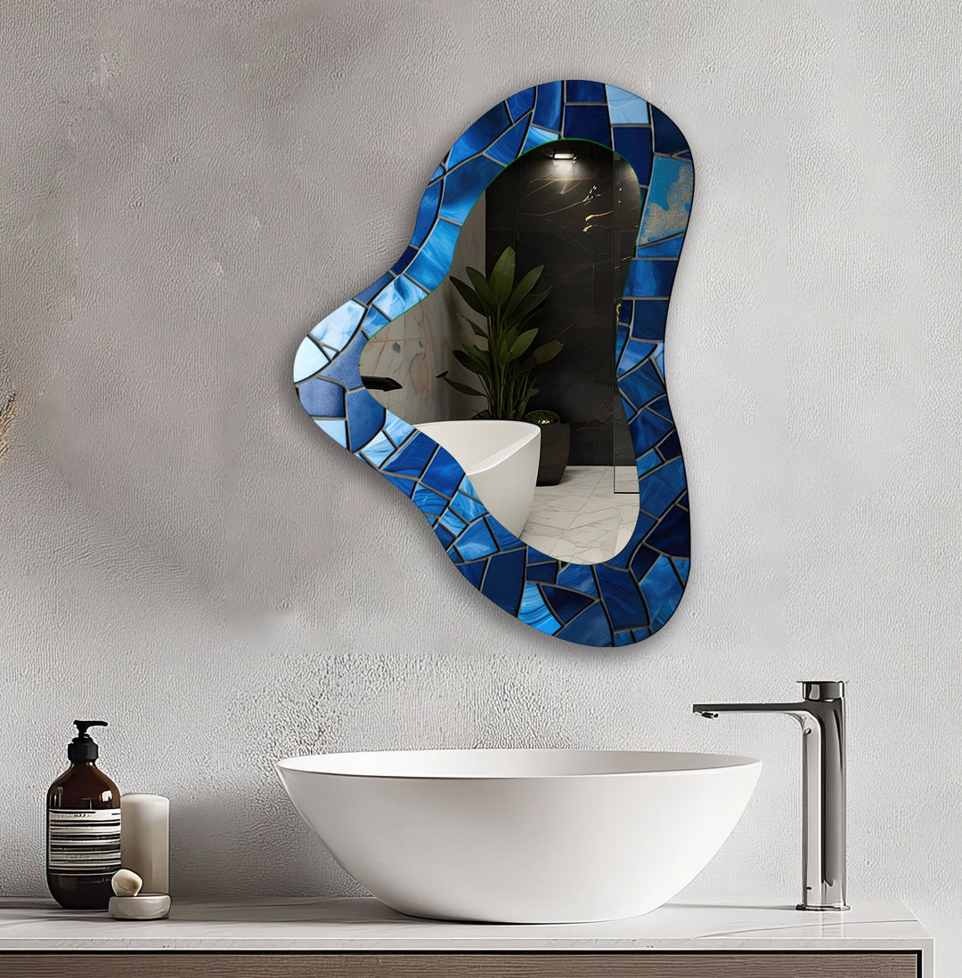 Blue Decorative Irregular Glass Wall Mirror