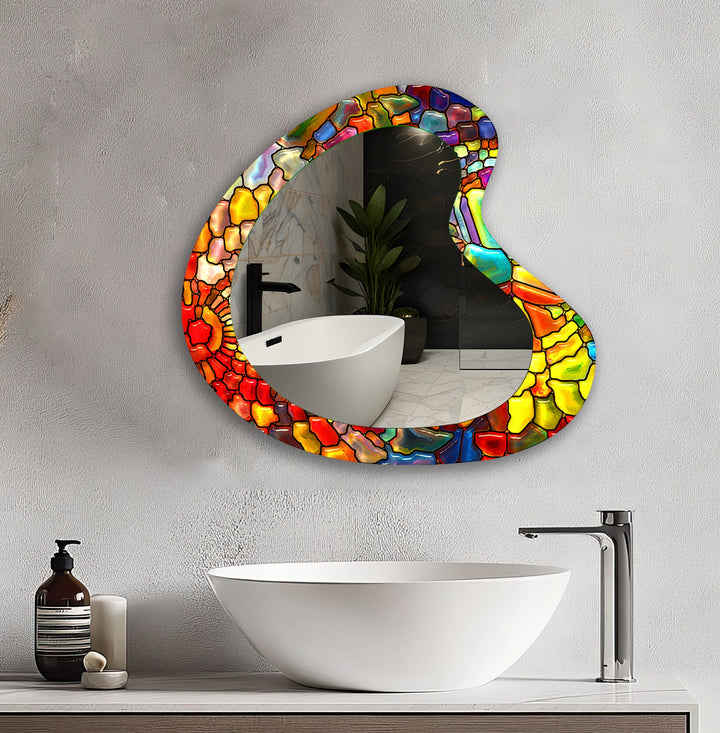 Red Stained Aesthetic Glass Wall Mirror