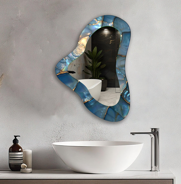 Blue Irregular Glass Wall Mirror