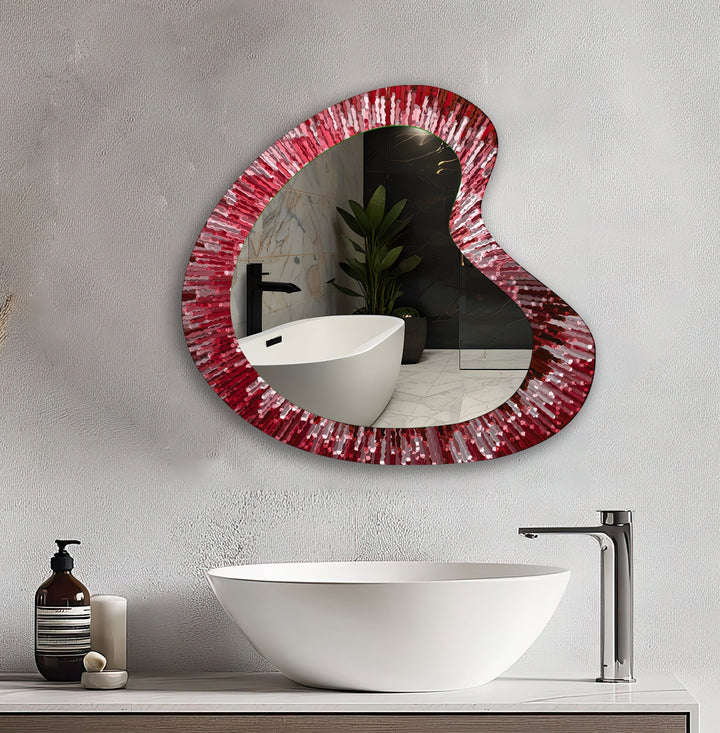 Red Lines Abstract Decorative Wall Mirror