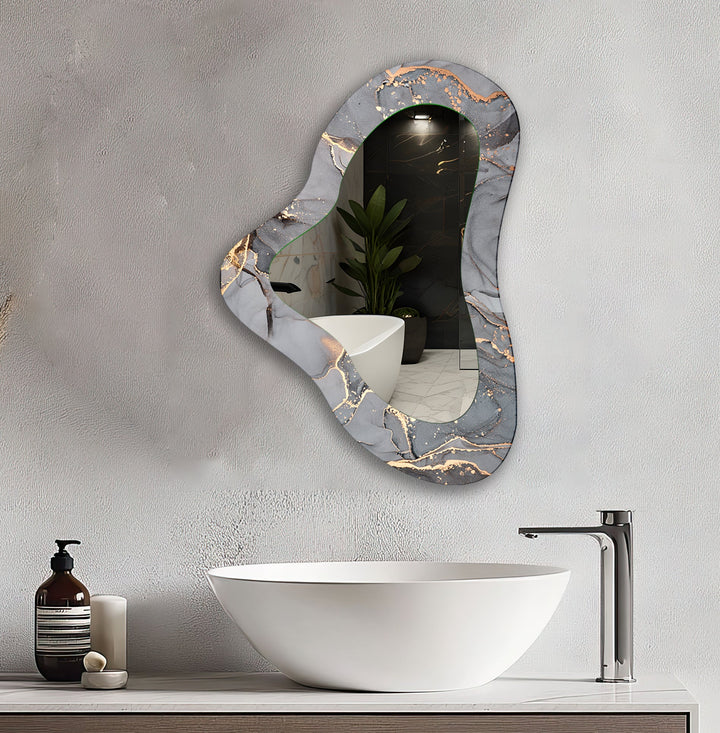 Gray Decorative Asymmetrical Glass Wall Mirror