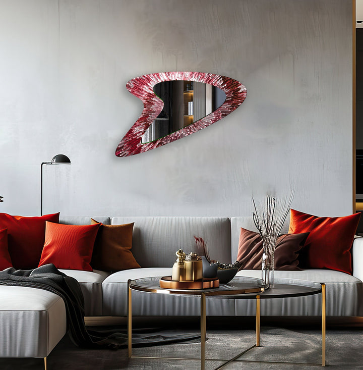 Red Abstract Aesthetic Wall Mirror